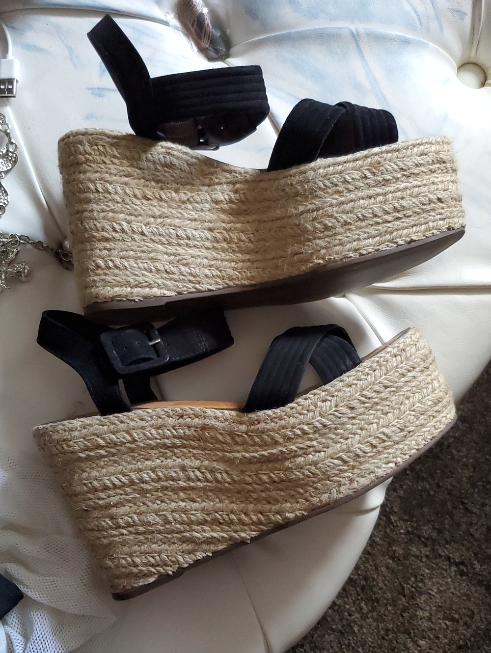 SCHUTZ Black Espadrille Platform Wedge Sandals